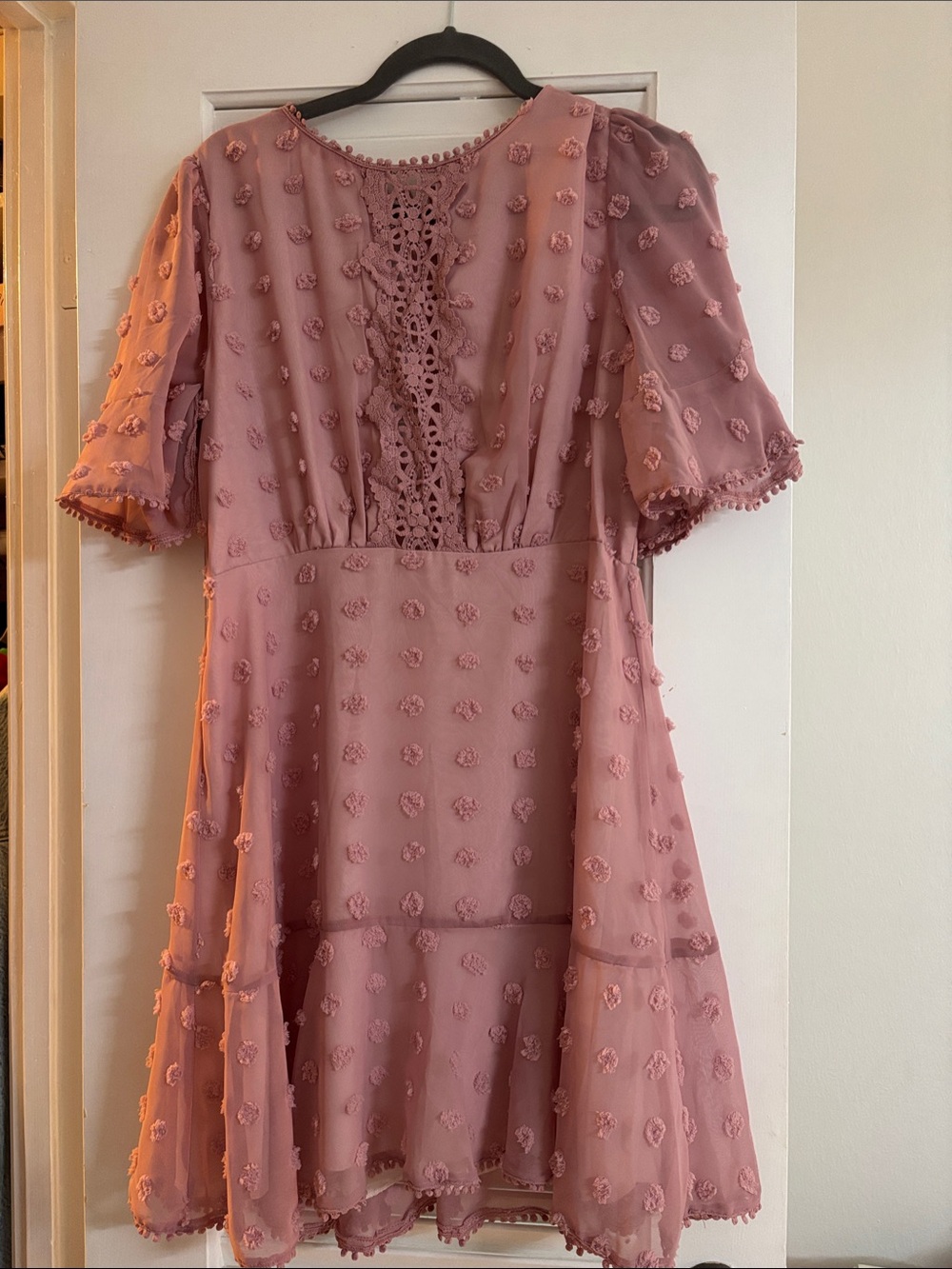 Lulus Elegant Dusty Rose Lace-Trim A-Line Dress